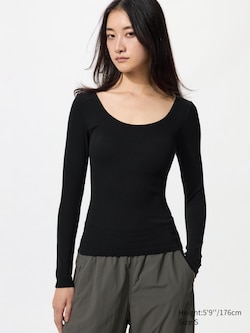 HEATTECH Extra Warm Ribbed Scoop Neck Bra T-Shirt (Long Sleeve)