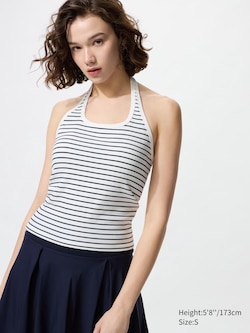 Open Back Halter Neck Bra Top (Stripe)
