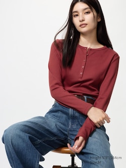 Ribbed Henley Neck T-Shirt (Long Sleeve)