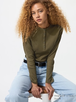 Ribbed Henley Neck T-Shirt (Long Sleeve)