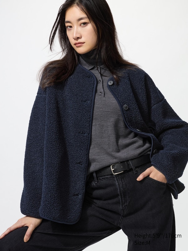 Pile Lined Fleece Relaxed Cardigan