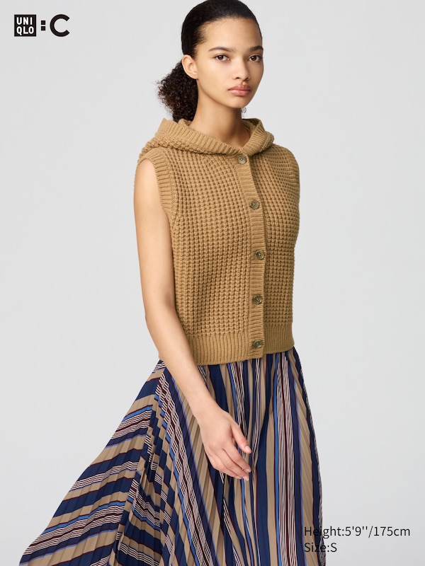 Waffle Knit Hooded Short Vest