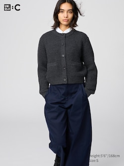 Waffle Knit Crew Neck Cardigan