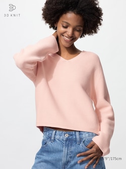 3D Knit Seamless Cotton V Neck Jumper