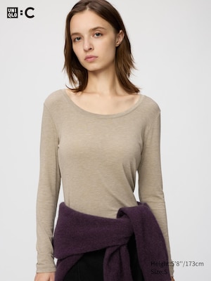 HEATTECH Extra Warm Cashmere Blend Scoop Neck T-Shirt (Long Sleeve)