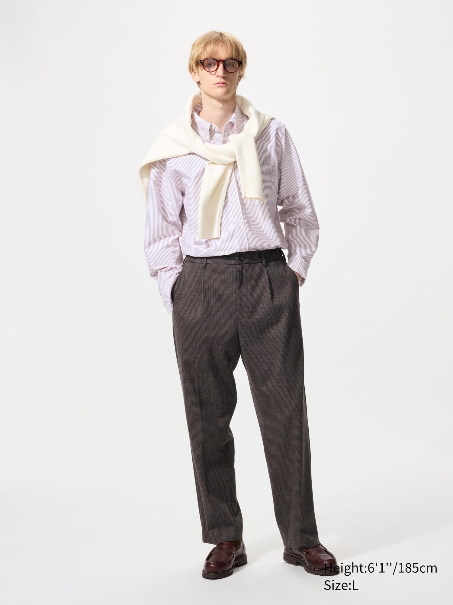 Pleated Wide Trousers (Brushed Jersey, Houndstooth)