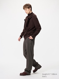 Pleated Wide Trousers (Brushed Jersey, Patterned, Longer)