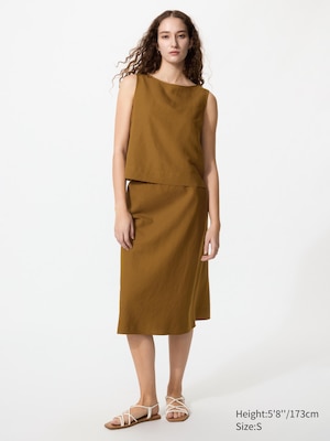 Linen Blend Narrow Midi Skirt