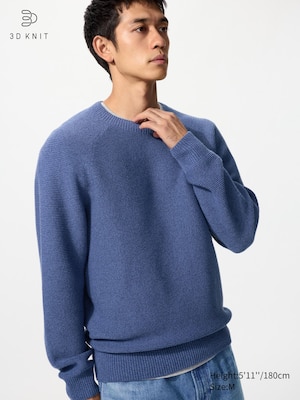Washable 3D Knit Seamless Crew Neck Jumper