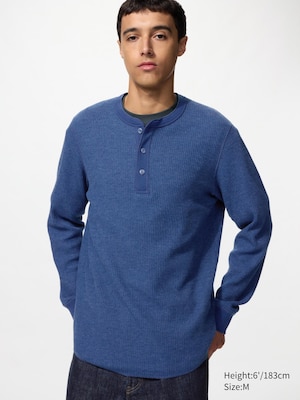 Waffle Henley Neck T-Shirt (Long Sleeve)