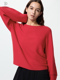 3D Seamless Knit Cotton Crew Neck Volume Sleeve Jumper