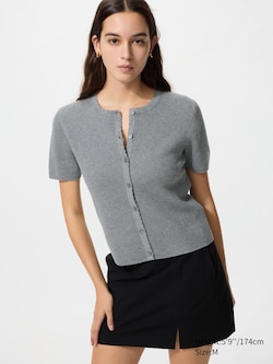 Scalloped Crew Neck Cardigan (Short Sleeve)