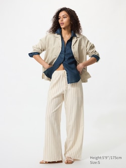 Linen Blend Easy Trousers (Striped, Longer)