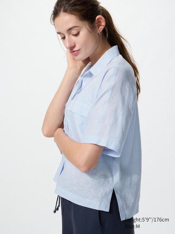 100% Premium Linen Skipper Collar Shirt (Boxy)