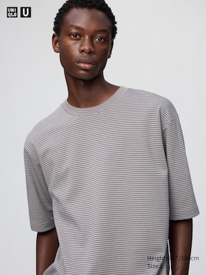 AIRism Cotton Oversized Crew Neck T-Shirt (Striped)