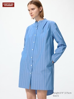 Cotton Striped Short Shirt Dress (Long Sleeve)