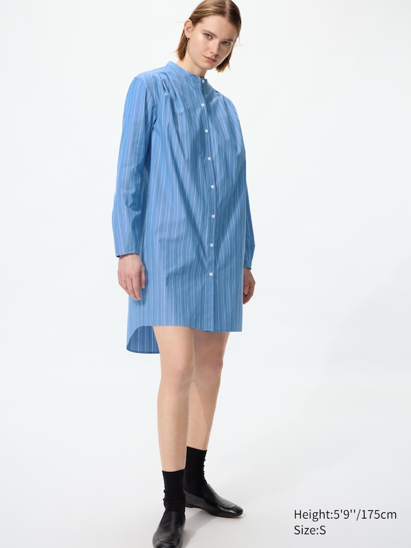 Cotton Striped Short Shirt Dress (Long Sleeve)
