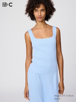 3D Knit Seamless Ribbed Square Neck Jumper (Sleeveless)