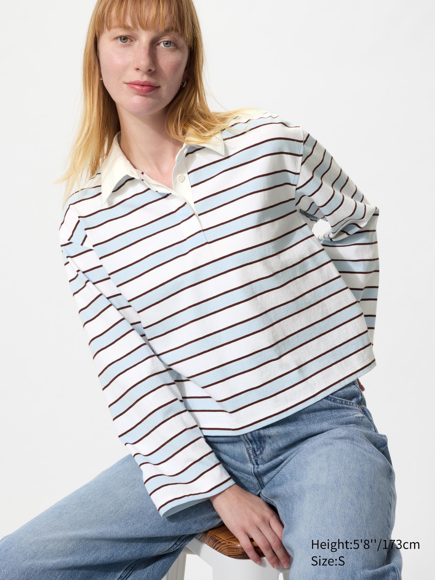 Washed Cotton Polo Shirt (Striped, Long Sleeve)
