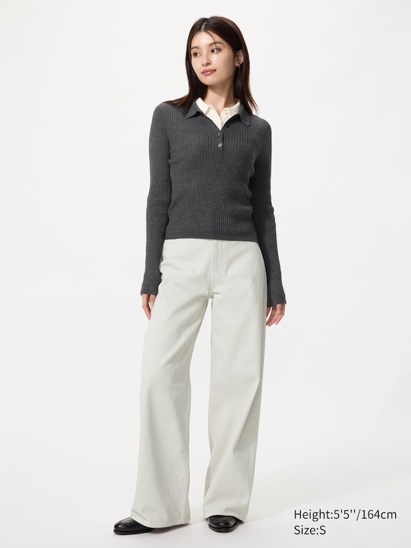 3D Knit Seamless Merino Blend Ribbed Polo Jumper