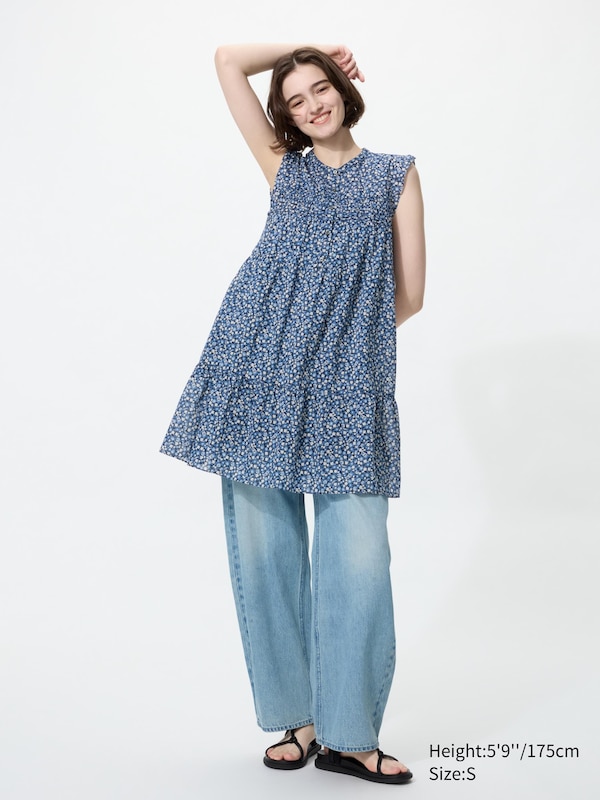 Cotton Tiered Dress (Sleeveless, Printed)