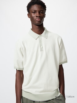 Washable Knit Polo Jumper (Short Sleeve, Striped)