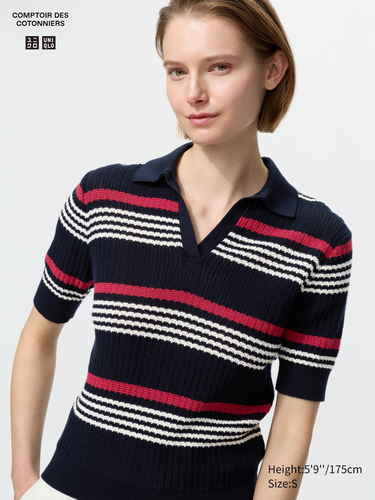 Women's Cotton Pointelle Skipper Polo Jumper (Short Sleeve