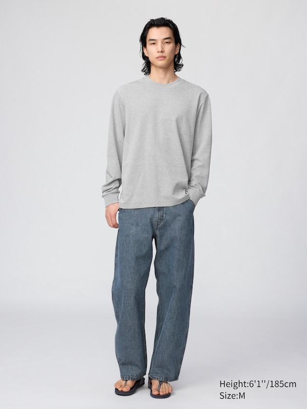 AIRism Cotton Crew Neck T-Shirt (Striped, Long Sleeve)
