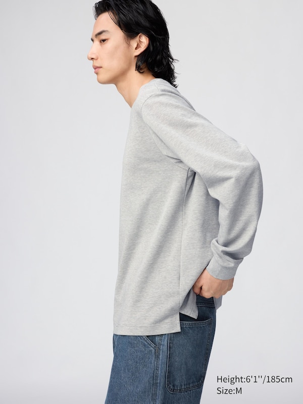 AIRism Cotton Crew Neck T-Shirt (Striped, Long Sleeve)