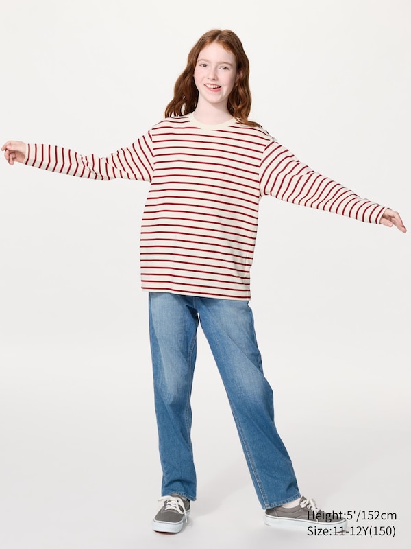 AIRism Cotton Crew Neck T-Shirt (Striped, Long Sleeve)
