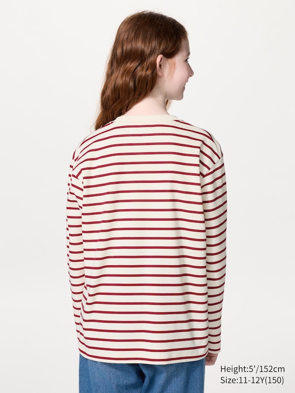 AIRism Cotton Crew Neck T-Shirt (Striped, Long Sleeve)