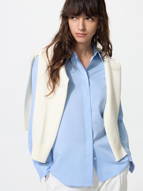 Uniqlo - Rayon Blouse - Blue (striped)
