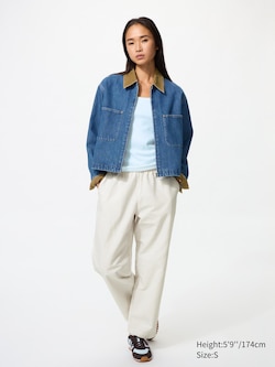 Cotton Relaxed Ankle Trousers (Striped)