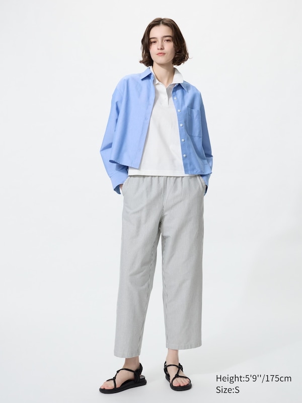 Cotton Relaxed Ankle Trousers (Striped)