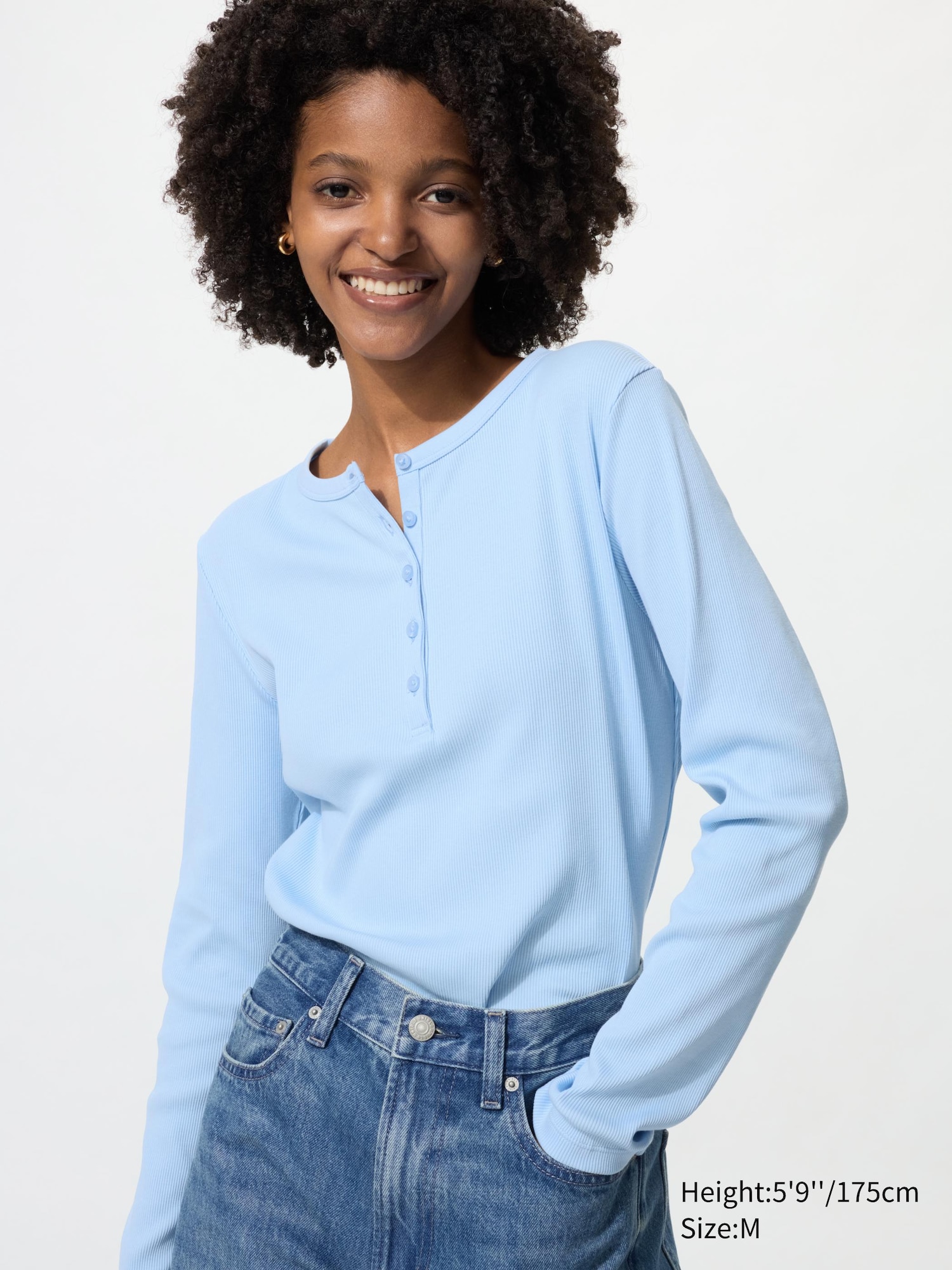 Ribbed Henley Neck Long Sleeve T-Shirt