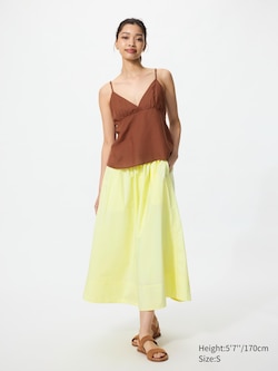 Cotton Poplin Gathered Long Skirt