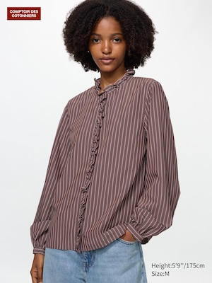 Rayon Blend Shirt (Frill, Striped)