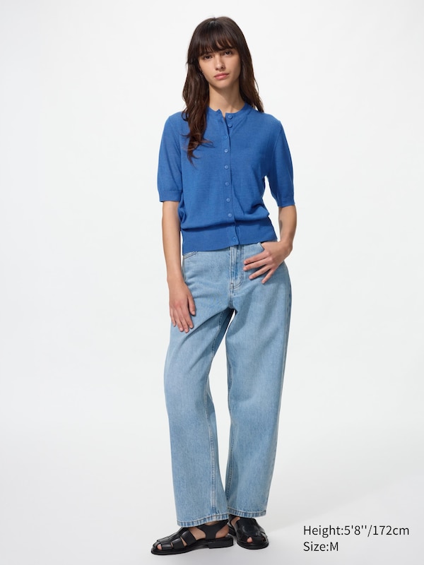 Merino Crew Neck Cardigan (Short Sleeve)