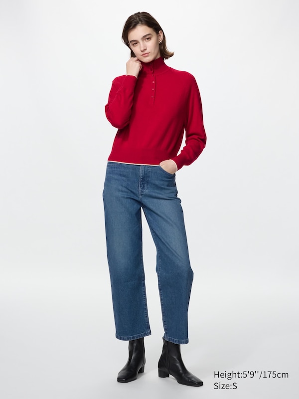100% Cashmere High Neck Button Jumper