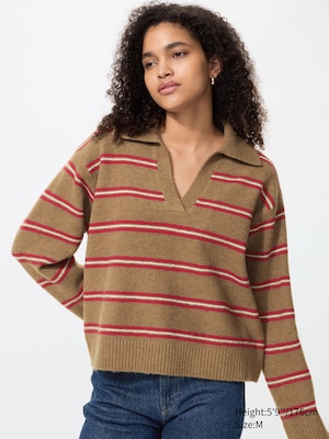 Soufflé Yarn Skipper Polo Jumper (Striped)