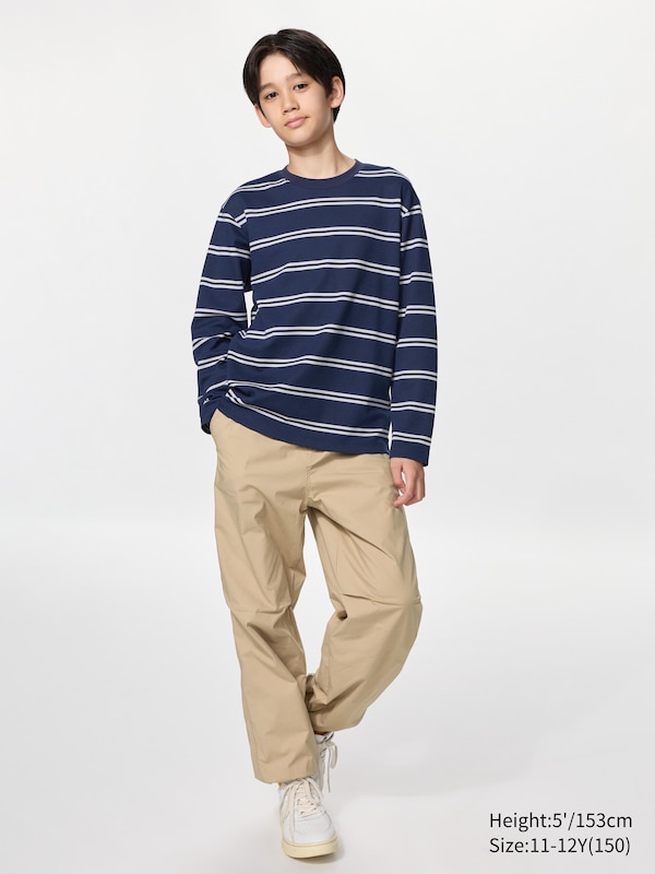 AIRism Cotton Crew Neck T-Shirt (Striped, Long Sleeve)