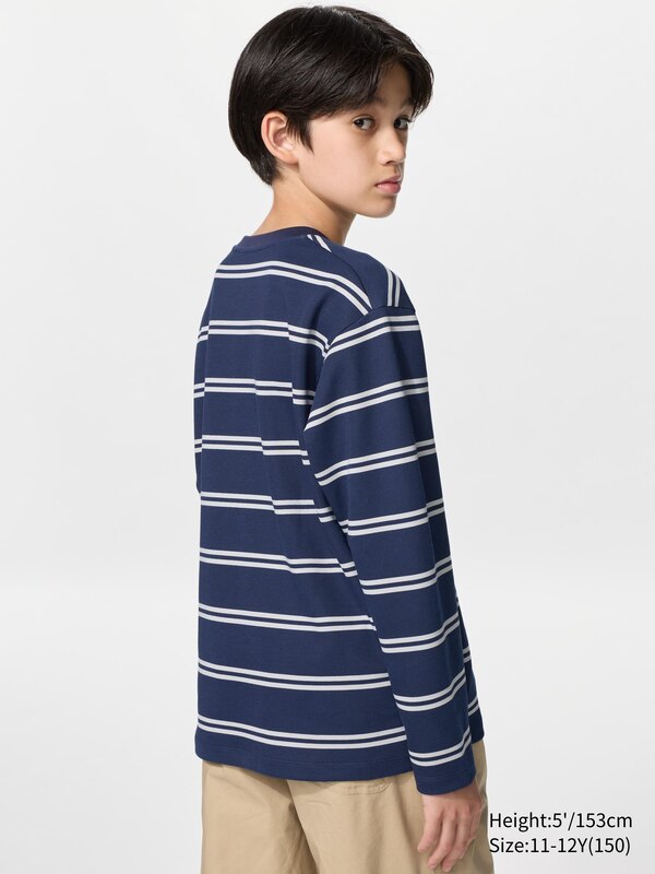 AIRism Cotton Crew Neck T-Shirt (Striped, Long Sleeve)