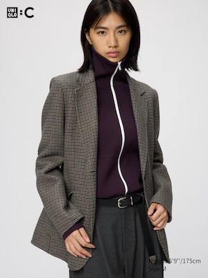 Double-Faced Wool Blend Tailored Jacket (Checked)