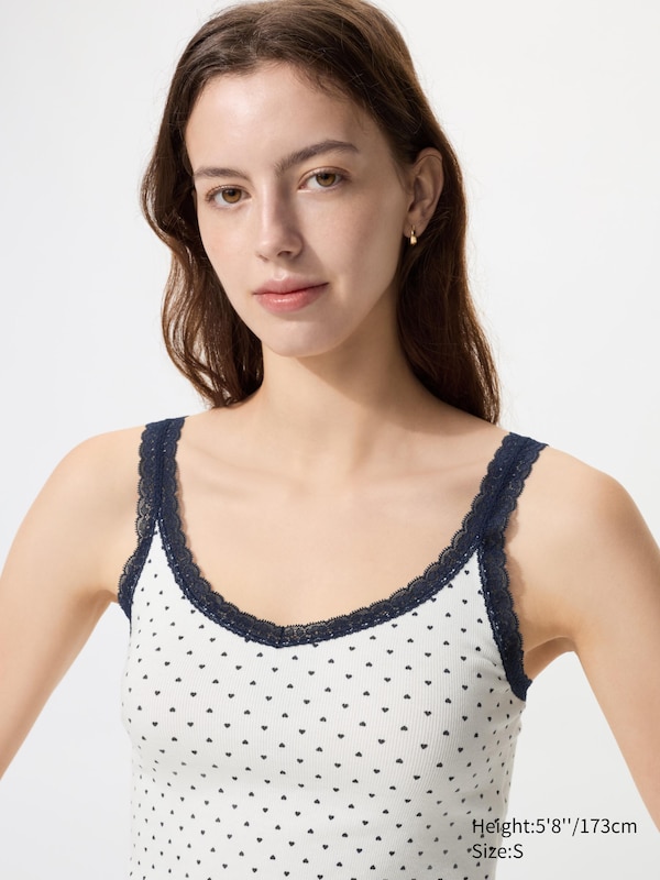 Ribbed Lace V Neck Camisole