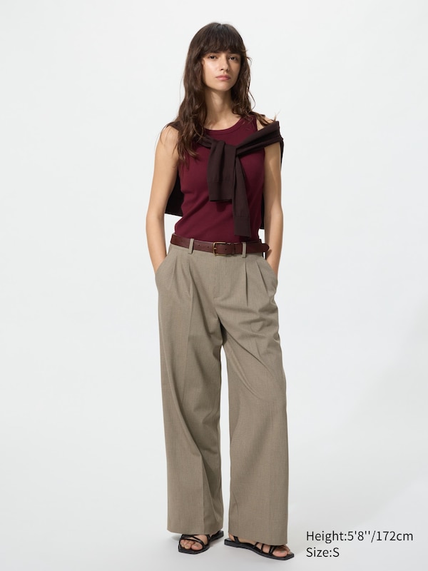 Smart Pleated Wide Trousers (Checked)