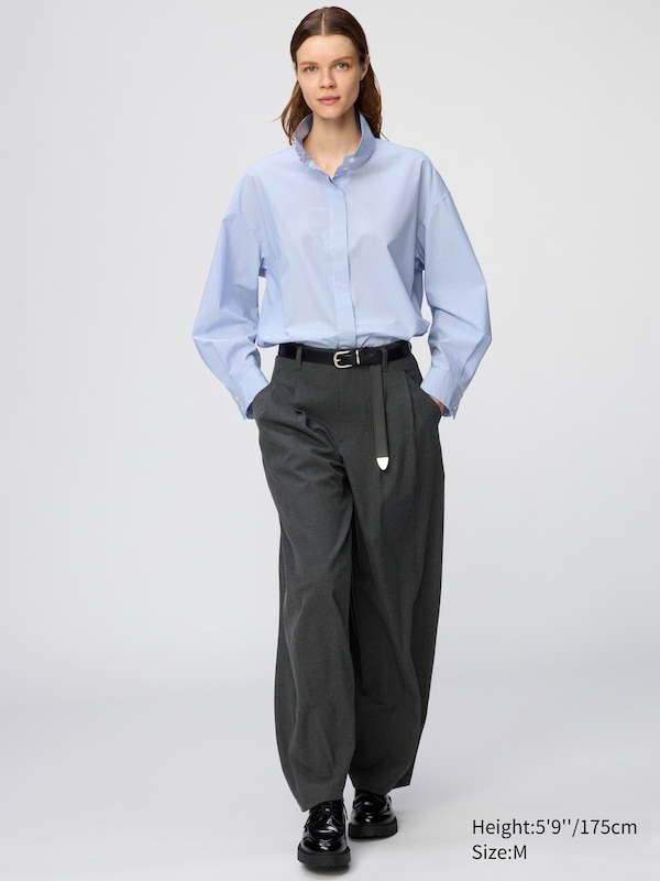 Cotton Stand Collar Shirt (Striped)