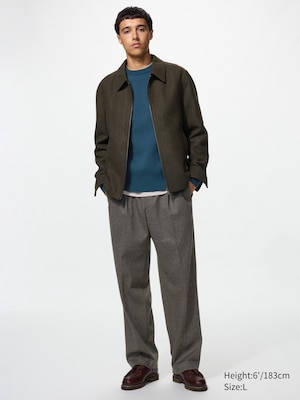Pleated Wide Trousers (Brushed Jersey, Houndstooth)