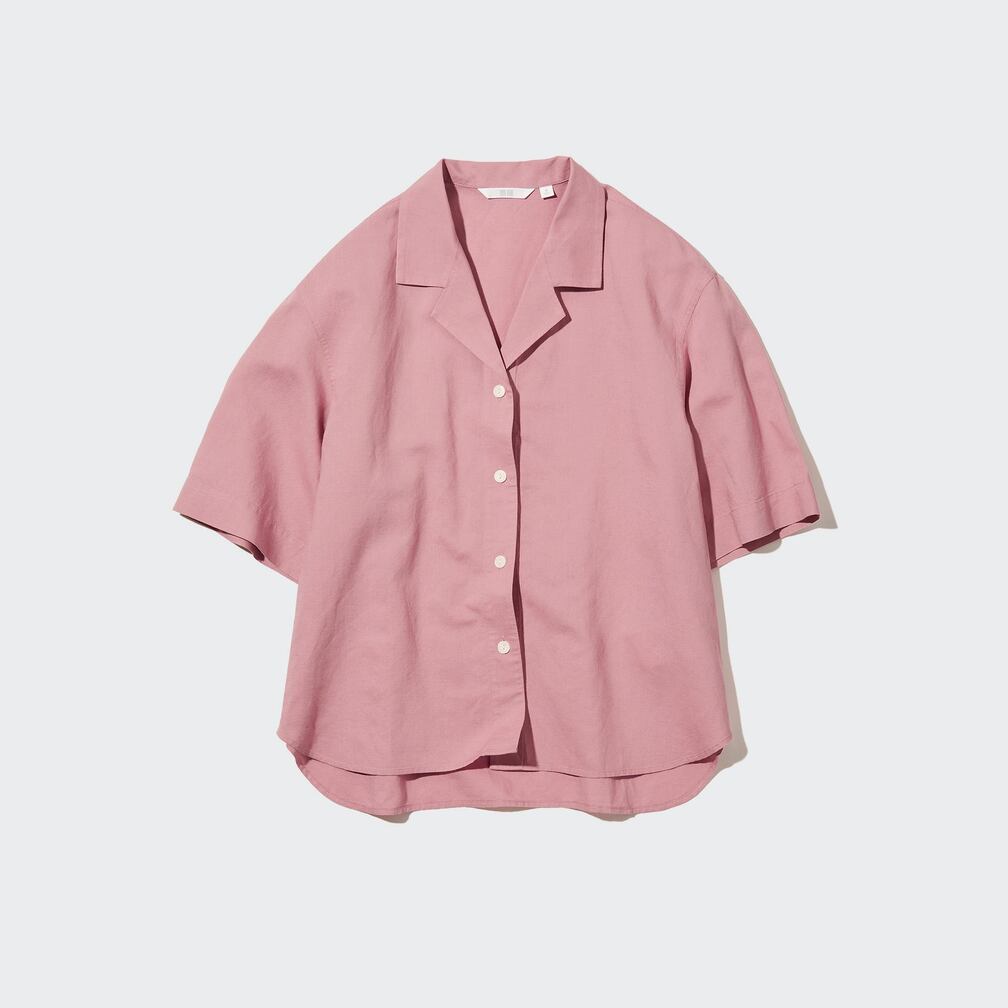 Women S Linen Blend Open Collar Short Sleeve Shirt Uniqlo Id Women S Linen Blend Open Collar Short Sleeve Shirt Uniqlo Id