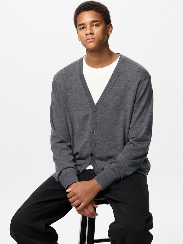 Cardigan Extra Fine Merino Kerah V Lengan Panjang