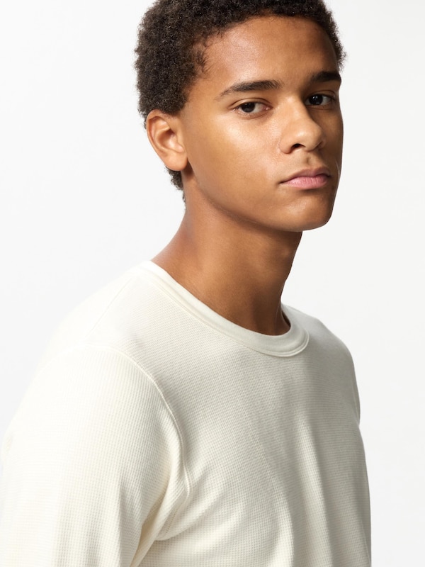 HEATTECH Cotton Waffle Crew Neck Long Sleeve T-Shirt (Extra Warm)